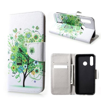Huawei P30 Lite kuvioitu nahkainen flip suojakotelo - Vihreä Kukka Puu