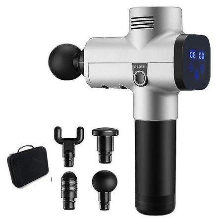 Massagepistol LCD-massagepistol Phoenix A2 Silver Body Massager Elektrisk 4 Heads Gun Massager Mg57127