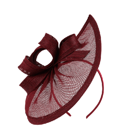 Fascinator til kvinder, stor pandebåndsklipshat, damehat, Royal Ascot, vinrød