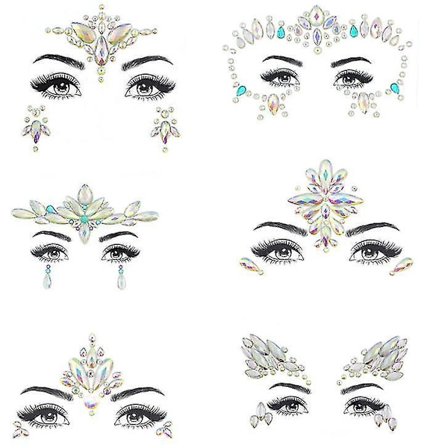 6 Pack Noctilucent Face Gems Tattoo Sticker For Halloween,cosplay Party
