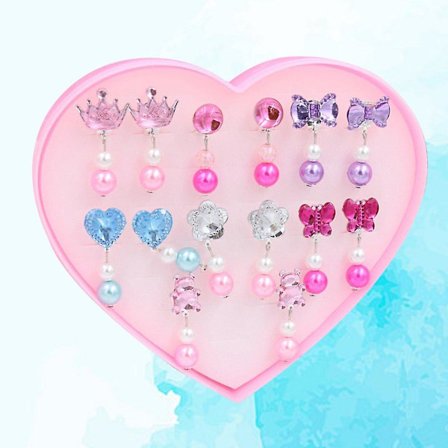 7 par med klips-på-øredobber for barn, jenteleker, øreklipsdekorasjoner, festfavoritter (akryl)