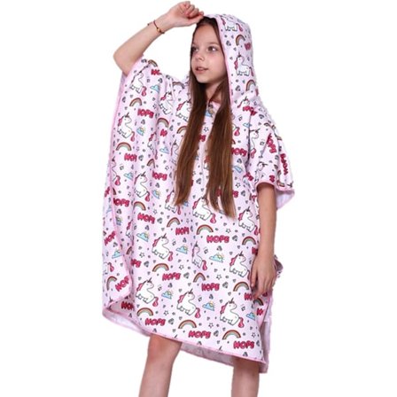 Badeponcho for barn, strandhåndkle, mikrofiber, hurtigtørkende med hette, dusjhåndkle (stil 1)