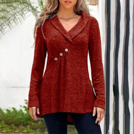 Kvinnor Knappar Dekor Hög Låg Fåll T-shirt Enfärgad Pullover