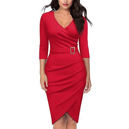 Kvinders nederdele dyb V-hals lange ærmer elegante festkjoler til gallaaften kvinders plisserede etuikjoler med lange ærmer afslappet grundlæggende 