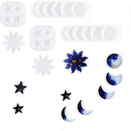 6 stk Moon Phase Resin Mold Sol og Star Epoxy silikonformer