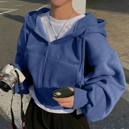 Syksy Talvi Hupulliset Hupparit Naisten Rento Katumuoti Vetoketjulliset Collegepaidat Pitkähihaiset Takit Harajuku Y2K Crop Topit Huppupaita