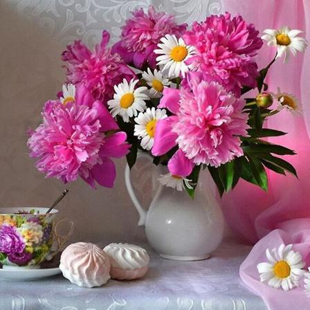 DIY 5D Diamantmaleri Pink Hvid Buket Blomster Rhinestone Broderi Fuld Bor Gem Billeder Væghængt Kunsthåndværk Og Hjem Dekoration-2 Pink Og Hvid