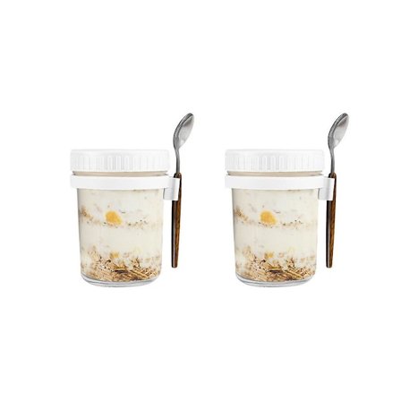 Overnight Oats-krukke med lokk og skje, 10, Melk, Grønnsaks- og Fruktsalats Oppbevaringsbeholder
