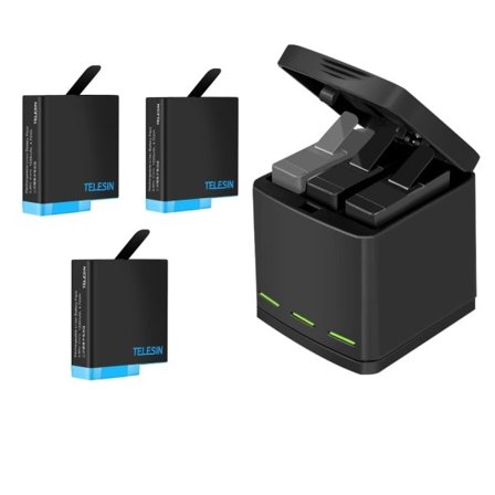 1220mAh 3pakke batteri 3 spor LED lys batteri lader oppbevaring boks type C kabel