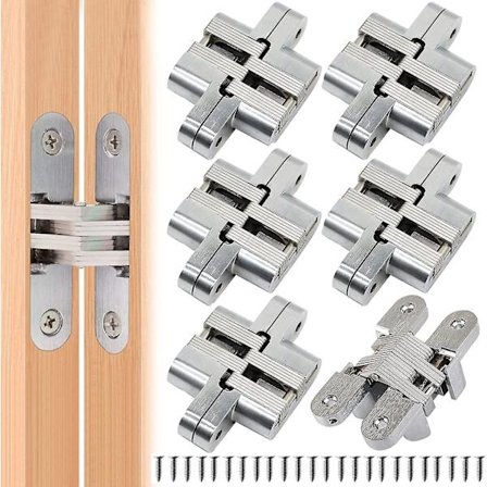 6 stk. Foldbare hengsler Skjulte krysshengsler, Skjult hengsel Lukking, Buet skaphengsler, Møbeldørhjørne bøyd stål Enkel installasjon for