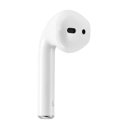 Single left earbud of Apple AirPods 2 generation without charging case.