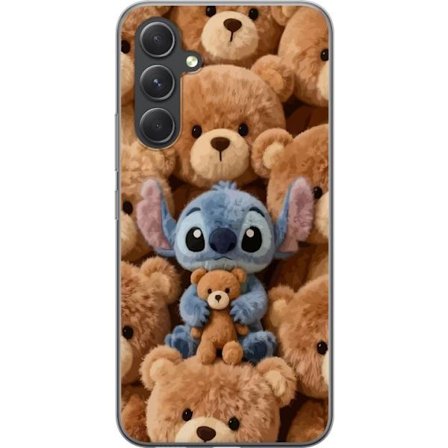 Kompatibelt Mobildeksel til Samsung Galaxy S24 Stitch omgitt av brune teddybjørner med en liten teddybjørn i fanget i en søt og koselig kawaii-design