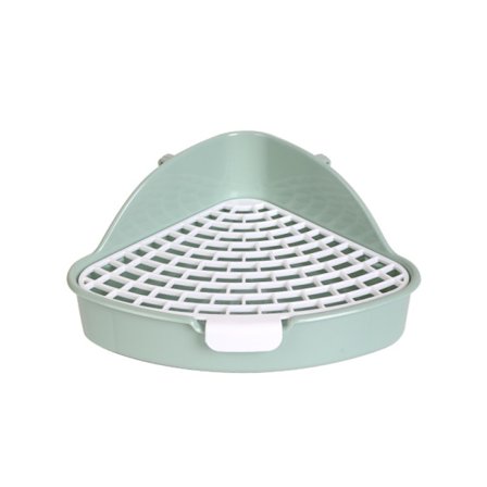 Lille dyrekattebakke i plastik, trekantet hjørnekattebakke med gitter, toilettræningsanordning egnet til kanin, marsvin, kanin, grøn