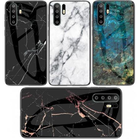 Huawei P30 Pro Marmorskal 9h Härdat Glas Baksida Glassback V2 Black Svart/vit