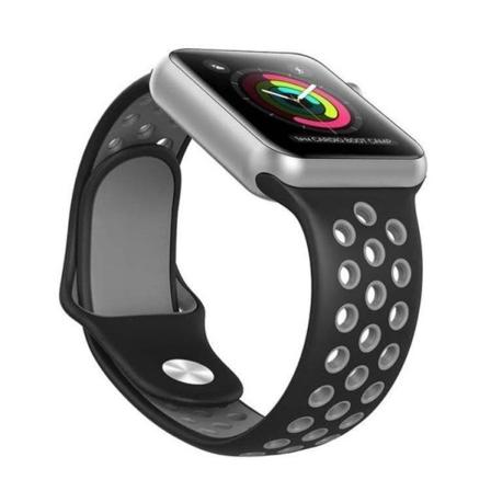 Apple Watch 42mm - ROYBENs Stillfulla Silikonarmband ORGINAL Svart/Grå M