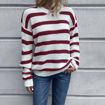 Kvinnor Crew Neck Stickade Tröjor Color Block Sweater