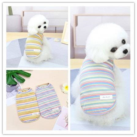 /#/(M) Stripete hund T-skjorte pustende bomull sommer skjorter myk hund tank topp ermeløs hund vest T-skjorte for små hunder/#/