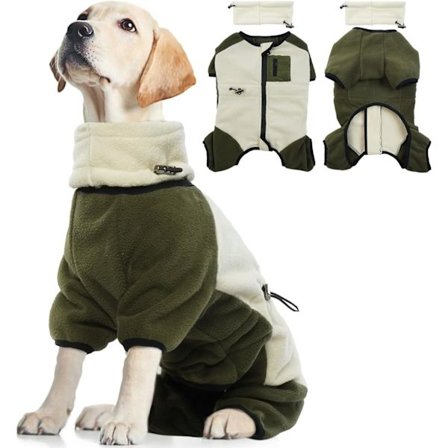 Hunde Fleece Jakke, Varm Hvalpe Jakke Fleece Vest Trøje til Lille Hund Onesie Jumpsuit med Lynlås Hunde Jumper Jumpsuit (Beige, L)