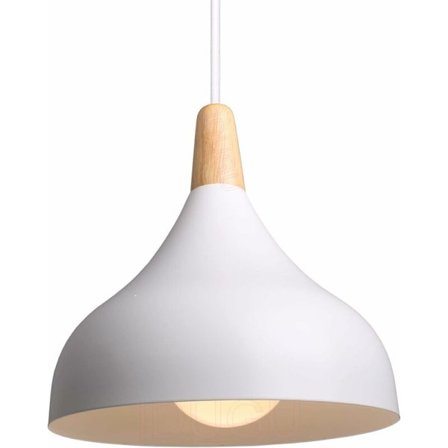 Retro Pendellampe Moderne Hattestil Taklampe E27 Metall Tre Hengelampe for Soverom Spisestue Kjøkken, Ø 20CM (Hvit 1 Pakke)