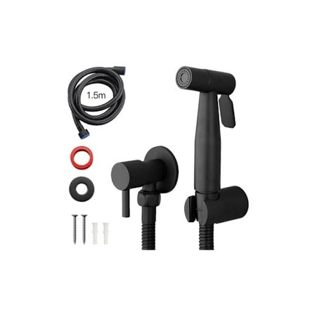 Svart Handhållen Bidéspruta Toalettkran Rostfritt Stål Kallt Badrum Shattaf Ventil Jet Set