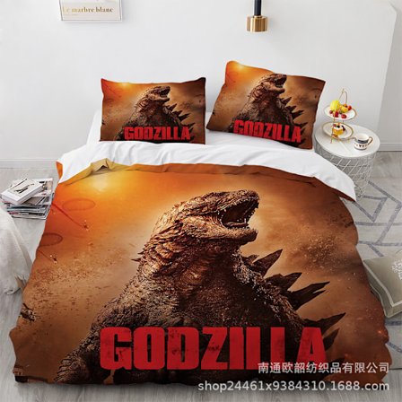 2025 Ny Godzilla Tecknad 3D-tryckt Sängkläder Tredelat Set 135*200