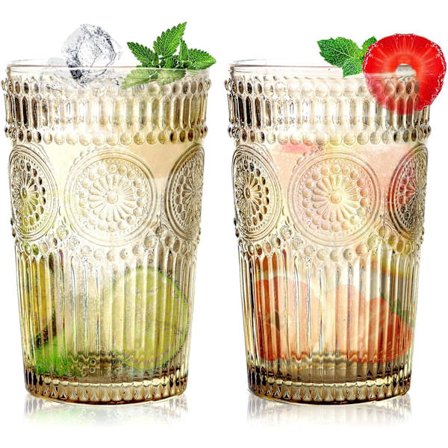 Vann glass, sett med 2, 360 ml, vintage glass for vann, juice, brus, oppvaskmaskinsikker