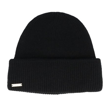 Seeberger - Zwart cuff Beanie - Knit Beanie With Turn-up Black Cuff @ Hatstore