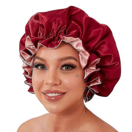 Vinröd sidenmössa för naturligt hår, satinmössa för långt hår för kvinnor, stor sidenhårinpackning för lockigt hår för sömn