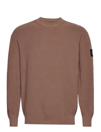 Badge Raw Edge Sweater Neulepaita Pyöreä Kaula-aukko Beige Calvin Klein Jeans