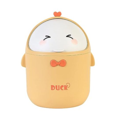 (Gul)Mini skrivebords søppelbøtte med lokk, bærbar søt tegneserie stil søppelbøtte, kontor søppelbøtte, liten bad søppelbøtte, for soverom, kontor, 