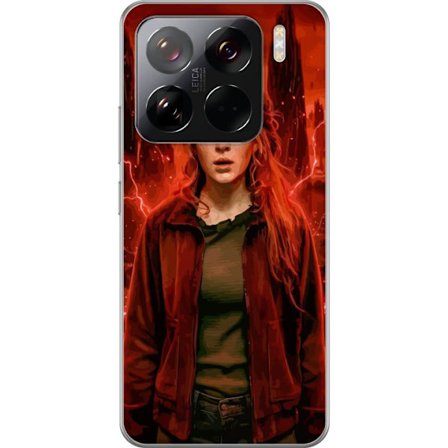 Kompatibelt Mobilskal till Xiaomi 15 Pro Porträtt av en ung kvinna med rött hår i en apokalyptisk landskap, röda blixtar och mörka klippformation