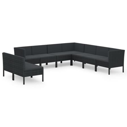 Vidaxl Loungegrupp För Trädgården Med Dynor 9 Delar Konstrotting Svart
