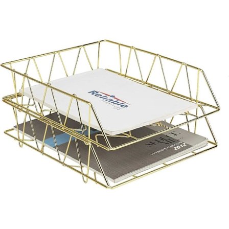 Stabelbar brevbakke, 2-lags metalpapirbakke til skrivebord, holdbar skrivebordsorganisator, skrivebordstilbehør LFJ