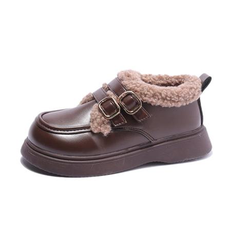 Unisex-barn Rund Tå Fuzzy Warm Casual Skor Uniform Loafers