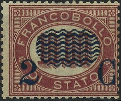 Italien 1878 - Lire rød provisorie med blåt overtryk