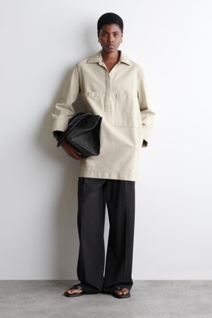 COS Women's Chemisier In Denim Con Colletto Aperto in Beige