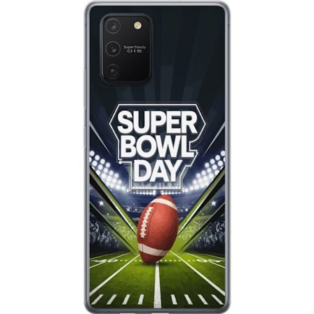 Kompatibelt Mobildeksel til Samsung Galaxy S10 Lite Super Bowl Day plakat med amerikansk fotball på opplyst arena i dramatisk sportsdesign