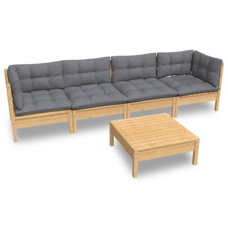 Vidaxl Loungegrupp Med Grå Dynor 5 Delar Massiv Furu Grå