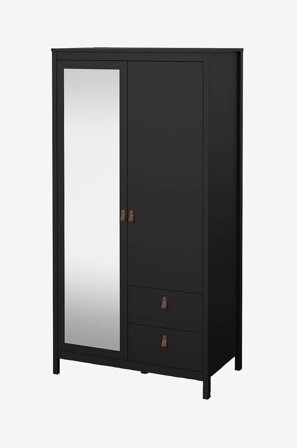 Tvilum - Madrid Garderob med 1 dörr + 1 spegeldörr + 2 lådor - Svart - Garderober - Från Homeroom