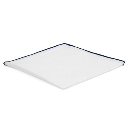 Biała poszetka z granatowymi krawędziami dla mężczyzn - Jednokolorowe poszetki