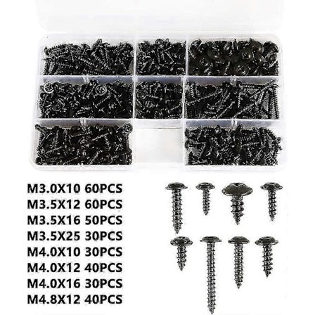 Selvborende svart metallskrue, selvskruende skrue i rustfritt karbonstål