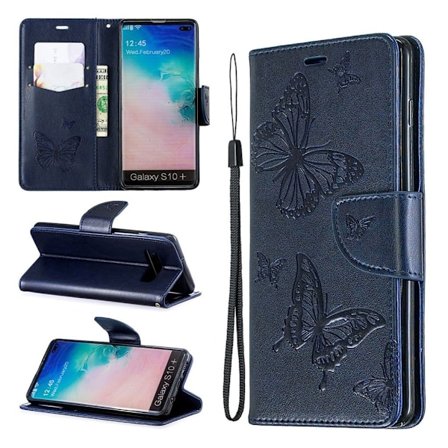 Butterfly läder Samsung Galaxy S10 Plus fodral - Blå