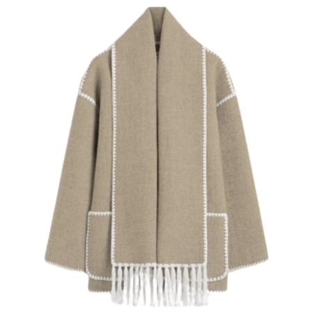 Damkappa med halsduk lösa enkelknäppta kappor Gray L