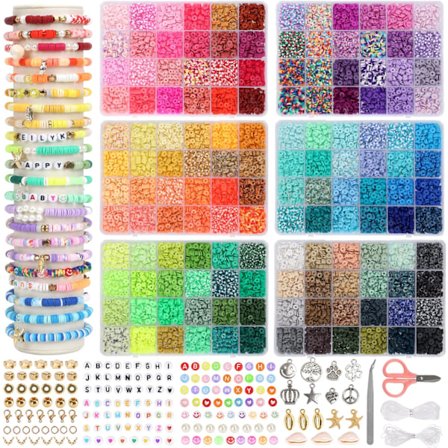 15000 stk., 144 farver lerperler, armbåndssæt til piger 8-12 år, polymer Heishi-perler til smykker, til håndværk julegaver