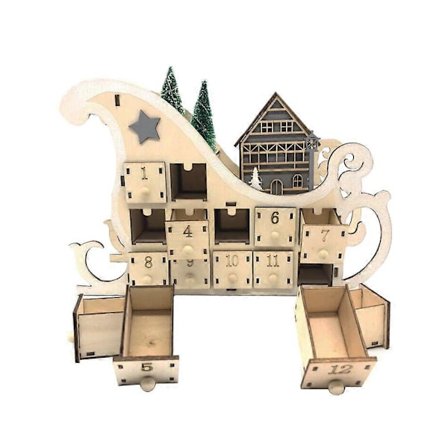 1 stk. Træ 24 Nedtælling Julekalender Slæde Kalender Dekoration