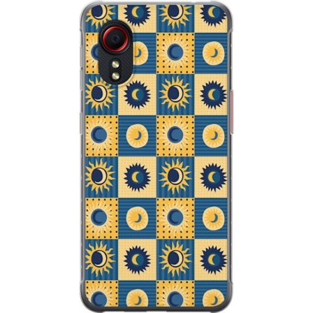 Kompatibelt Mobildeksel til Samsung Galaxy Xcover 5 Symmetrisk rutenettmønster med sol og måne i gult og blått i retrostil