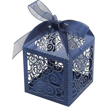 50 stk. Bryllupsgaveæsker Laser Cut-æsker Festgaveæske Små Gaveæsker Blonder Slikæsker til Bryllup Baby Shower Fødselsdagsfest med Bånd (Marineblå,
