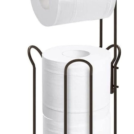 Golvstående toalettpappershållare i brons med övre hylla