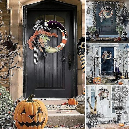 Keinotekoinen auringonkukkaköynnös Halloween-kukkaseppele, syksyn vaahteranlehtiköynnös Syksyn kurpitsat Sisä- ja ulko-oven seinä- tai ikkunakoriste (