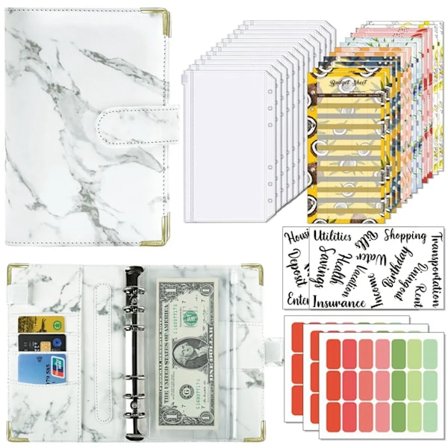 Husholdningsbok A6 budsjettplanlegger pengekonvolutter konvoluttmetode, pengeorganisator sparebok med budsjettplanlegger, etiketter (hvit)